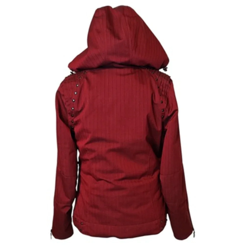 NILS Ski Snow Jacket Womens 6 Red‎ Hooded Waterproof 10k Breathable Herringbone